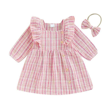 Long Sleeve Plaid Toddler Dress Pink 12-18 M