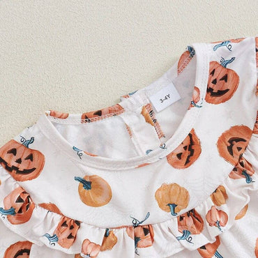 Long Sleeve Halloween Pumpkins Toddler Dress