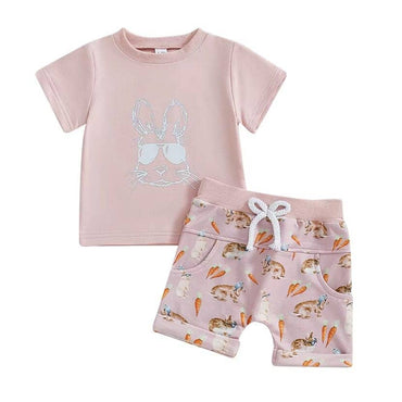 Short Sleeve Cool Easter Bunny Baby Set Pink 3-6 M
