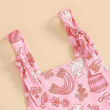 Sleeveless Pink Easter Flared Toddler Jumpsuit