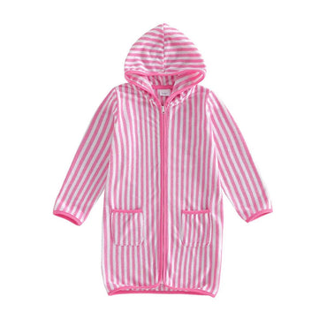 Long Sleeve Striped Toddler Bathrobe Pink 2T