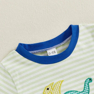 Short Sleeve Striped Dino Baby Set