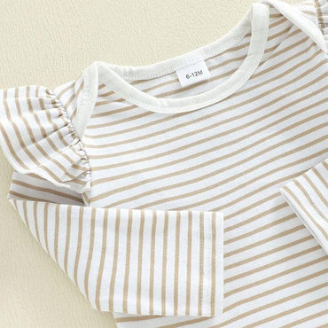 Long Sleeve Striped Football Bow Baby Set
