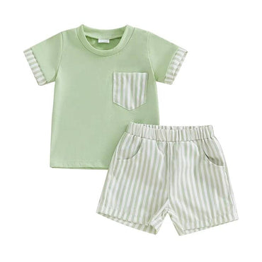 Short Sleeve Striped Shorts Baby Set Green 3-6 M