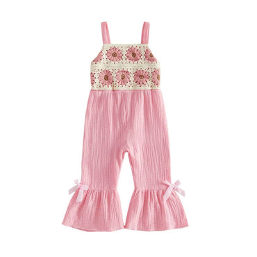 Sleeveless Crochet Flared Toddler Jumpsuit Pink 9-12 M