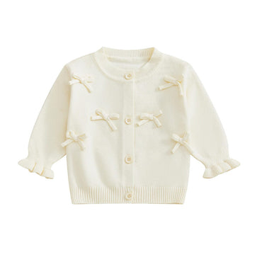 Solid Bows Baby Cardigan White 3-6 M