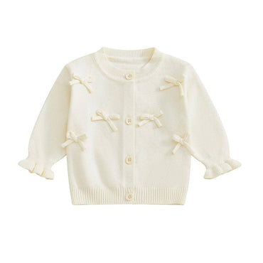 Solid Bows Baby Cardigan White 3-6 M