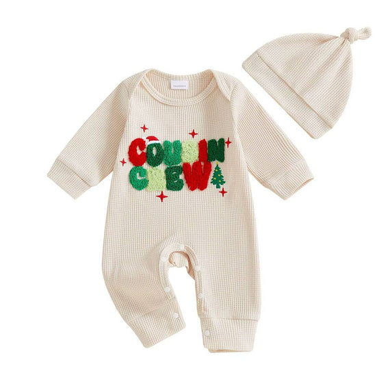 Long Sleeve Christmas Cousin Crew Baby Jumpsuit Beige 3-6 M