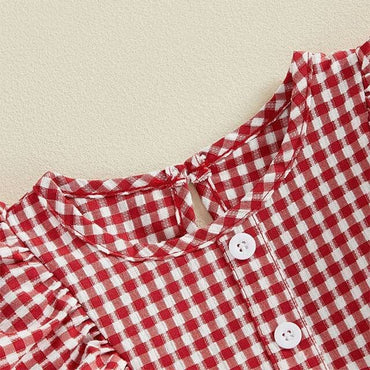 Long Sleeve Gingham Bows Ruffled Baby Romper