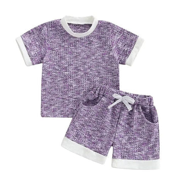 Short Sleeve Waffle Toddler Set Purple 9-12 M