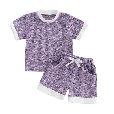 Short Sleeve Waffle Toddler Set Purple 9-12 M