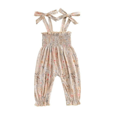 Tie-Up Floral Baby Jumpsuit Khaki 3-6 M