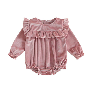 Long Sleeve Solid Velvet Baby Romper Pink 0-3 M