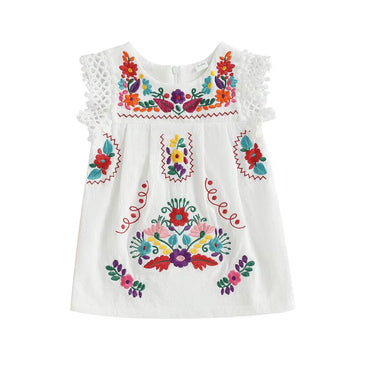 Sleeveless Floral Embroidery Baby Dress Dresses The Trendy Toddlers White 3-6 M