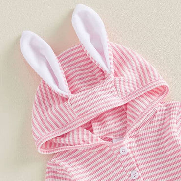 Long Sleeve Bunny Pink Striped Baby Bodysuit