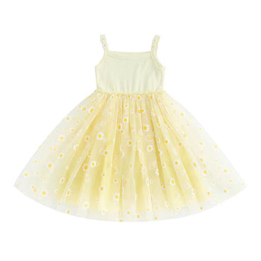 Sleeveless Daisy Tulle Toddler Dress Yellow 6-9 M
