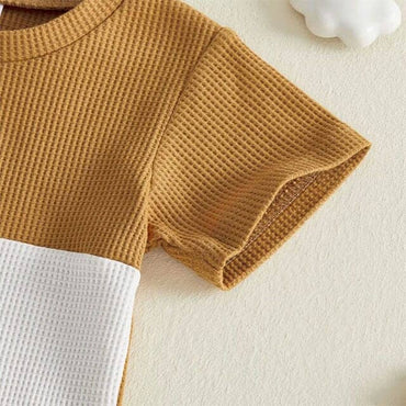 Short Sleeve Waffle Color Block Toddler Set