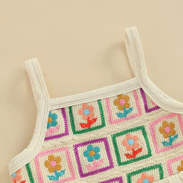 Floral Crochet Top Solid Pants Toddler Set