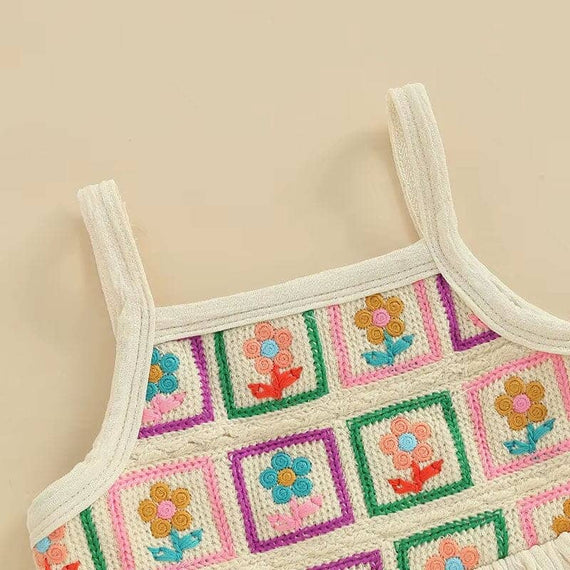 Floral Crochet Top Solid Pants Toddler Set