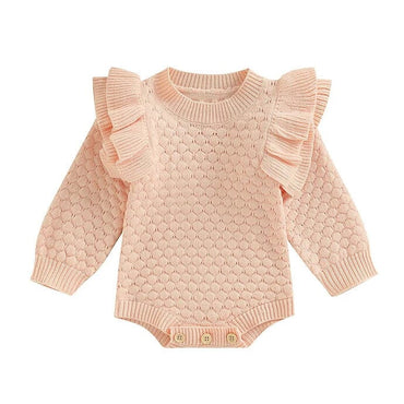 Long Sleeve Solid Ruffles Baby Romper Pink 3-6 M