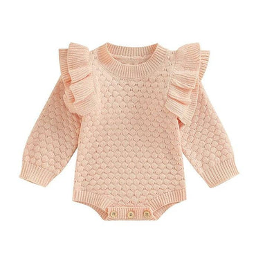 Long Sleeve Solid Ruffles Baby Romper Pink 3-6 M
