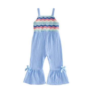 Sleeveless Crochet Flared Toddler Jumpsuit Blue 9-12 M