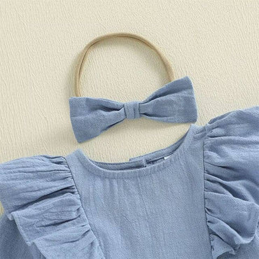 Long Sleeve Solid Ruffled Baby Romper