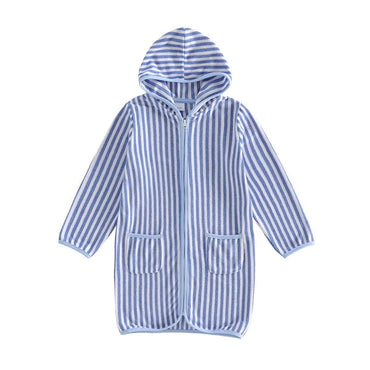 Long Sleeve Striped Toddler Bathrobe Blue 2T