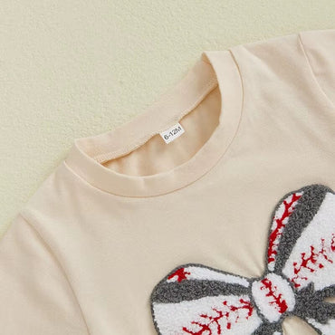 Short Sleeve Baseball Bow Toddler Set