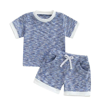 Short Sleeve Waffle Toddler Set Blue 9-12 M