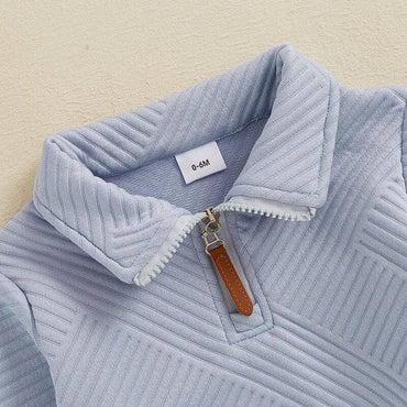 Long Sleeve Collar Solid Pants Baby Set