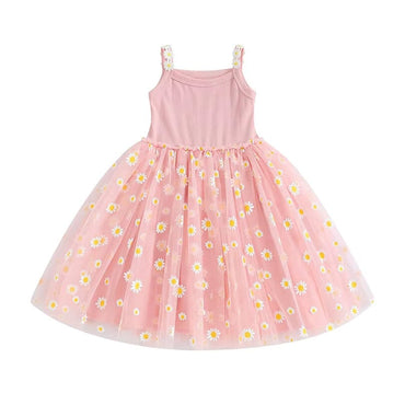Sleeveless Daisy Tulle Toddler Dress Pink 6-9 M