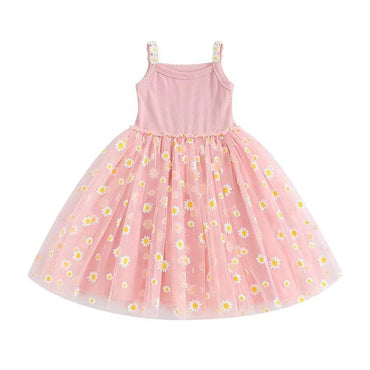 Sleeveless Daisy Tulle Toddler Dress Pink 6-9 M