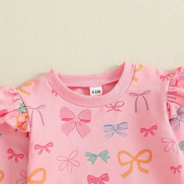 Long Sleeve Ruffled Bows Toddler Set