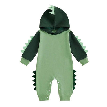 Long Sleeve Dino Hooded Baby Jumpsuit Green 0-3 M
