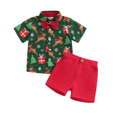 Short Sleeve Christmas Gentleman Toddler Set Green 9-12 M