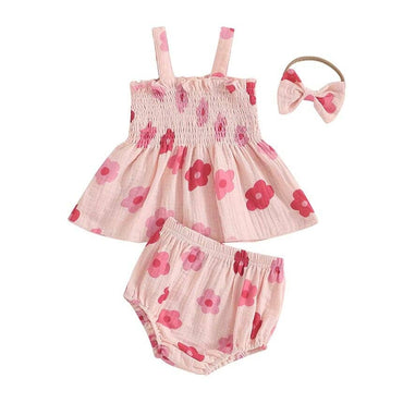Smocked Floral Shorts Baby Set Pink 3-6 M