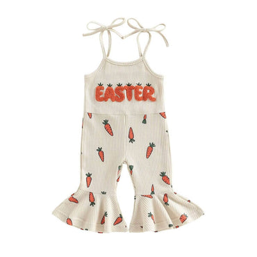 Sleeveless Easter Carrot Flared Toddler Jumpsuit