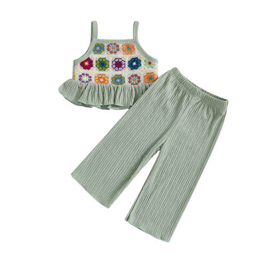 Colorful Crochet Flared Pants Toddler Set Green 9-12 M