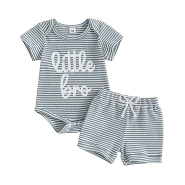 Short Sleeve Little Bro Striped Baby Set Blue 0-3 M