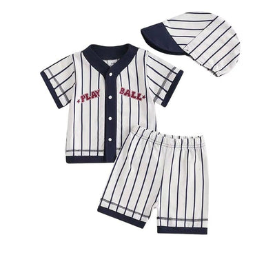 Short Sleeve Striped Play Ball Toddler Set Blue 9-12 M