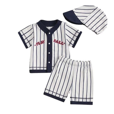 Short Sleeve Striped Play Ball Toddler Set Blue 9-12 M