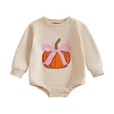 Long Sleeve Pumpkin Bow Baby Bodysuit