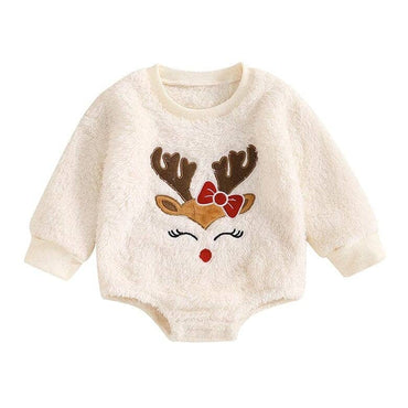 Miss Reindeer Fleece Baby Romper Beige 3-6 M