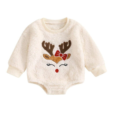 Miss Reindeer Fleece Baby Romper Beige 3-6 M