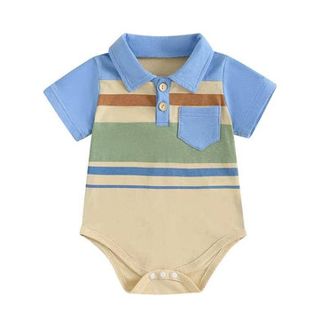 Short Sleeve Collar Pocket Baby Romper