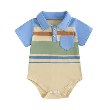 Short Sleeve Collar Pocket Baby Romper