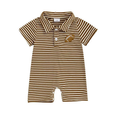 Short Sleeve Brown Striped Football Baby Romper