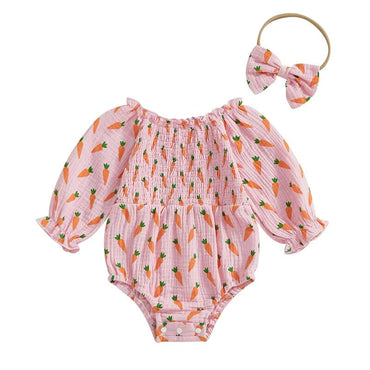 Long Sleeve Carrot Baby Romper Pink 0-3 M