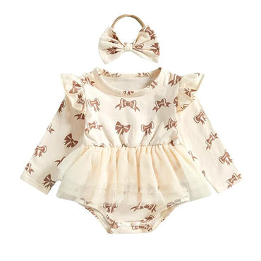 Long Sleeve Football Bows Tulle Baby Romper